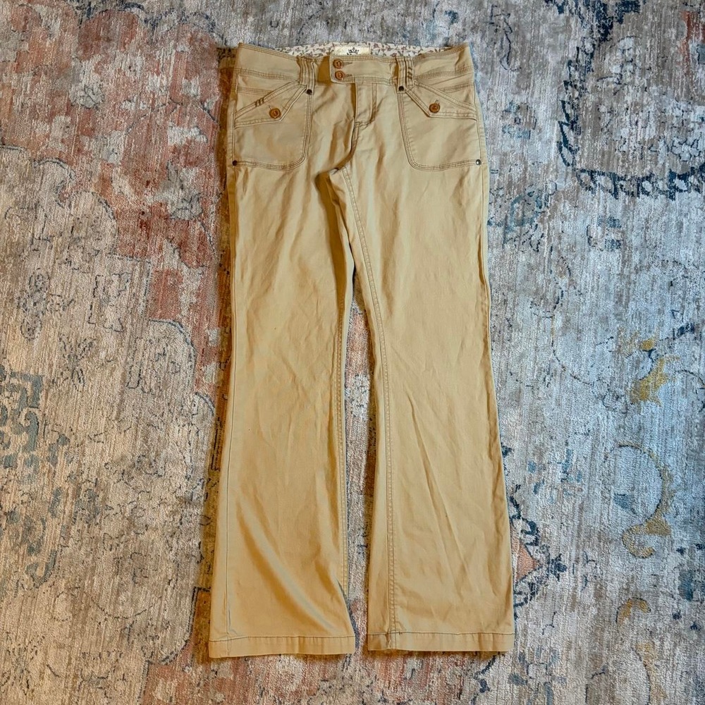 Nori Tan Low Rise Flare Chino Pants Y2K Floral Lining Khaki Size 28-30